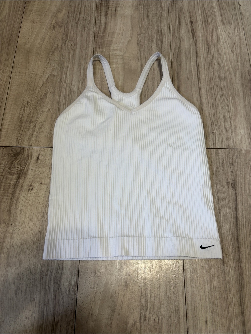 Nike White Ribbed V‑Neck Racerback Tank